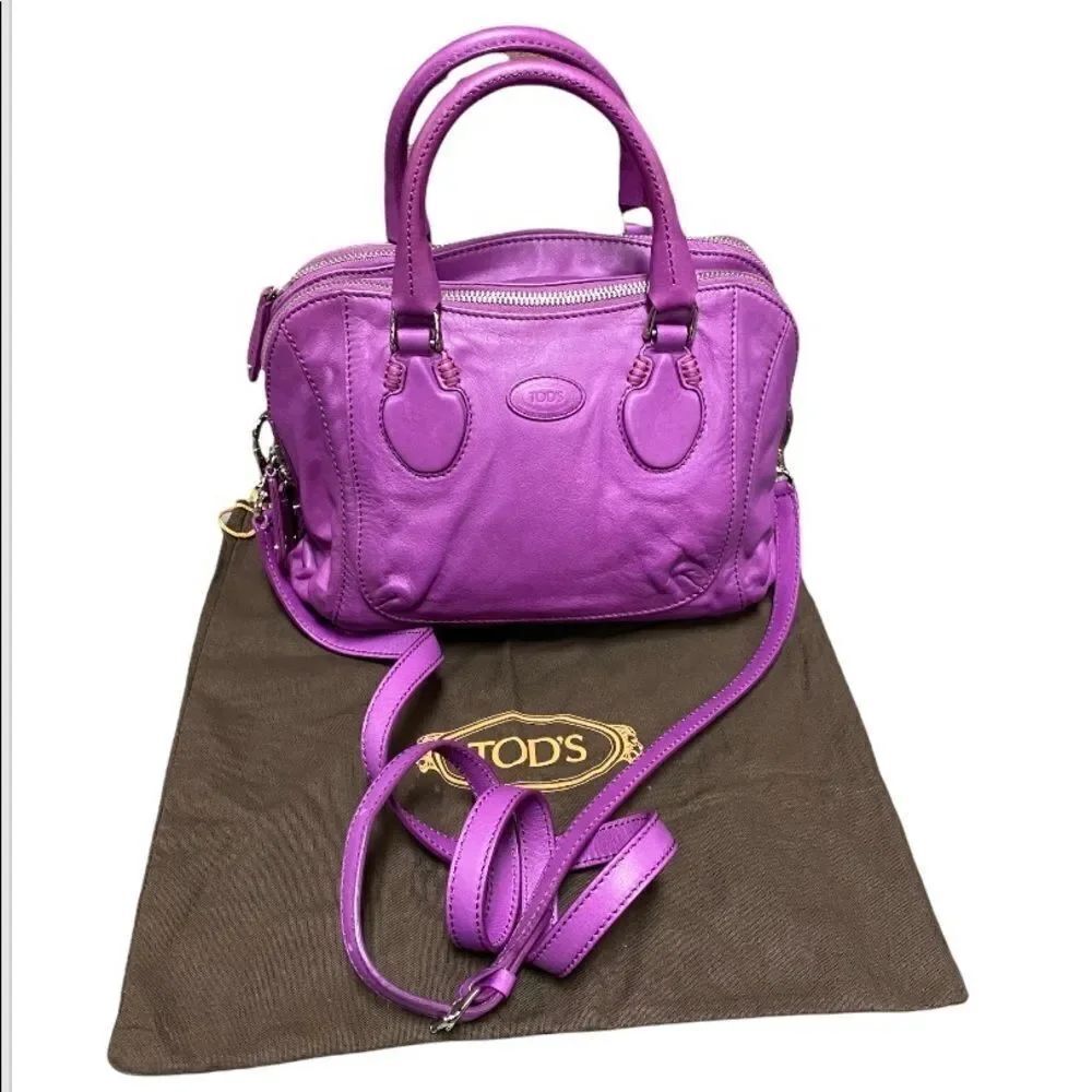 TOD’S Authentic Purple Double Zipper Leather Crossbody Shoulder Bag